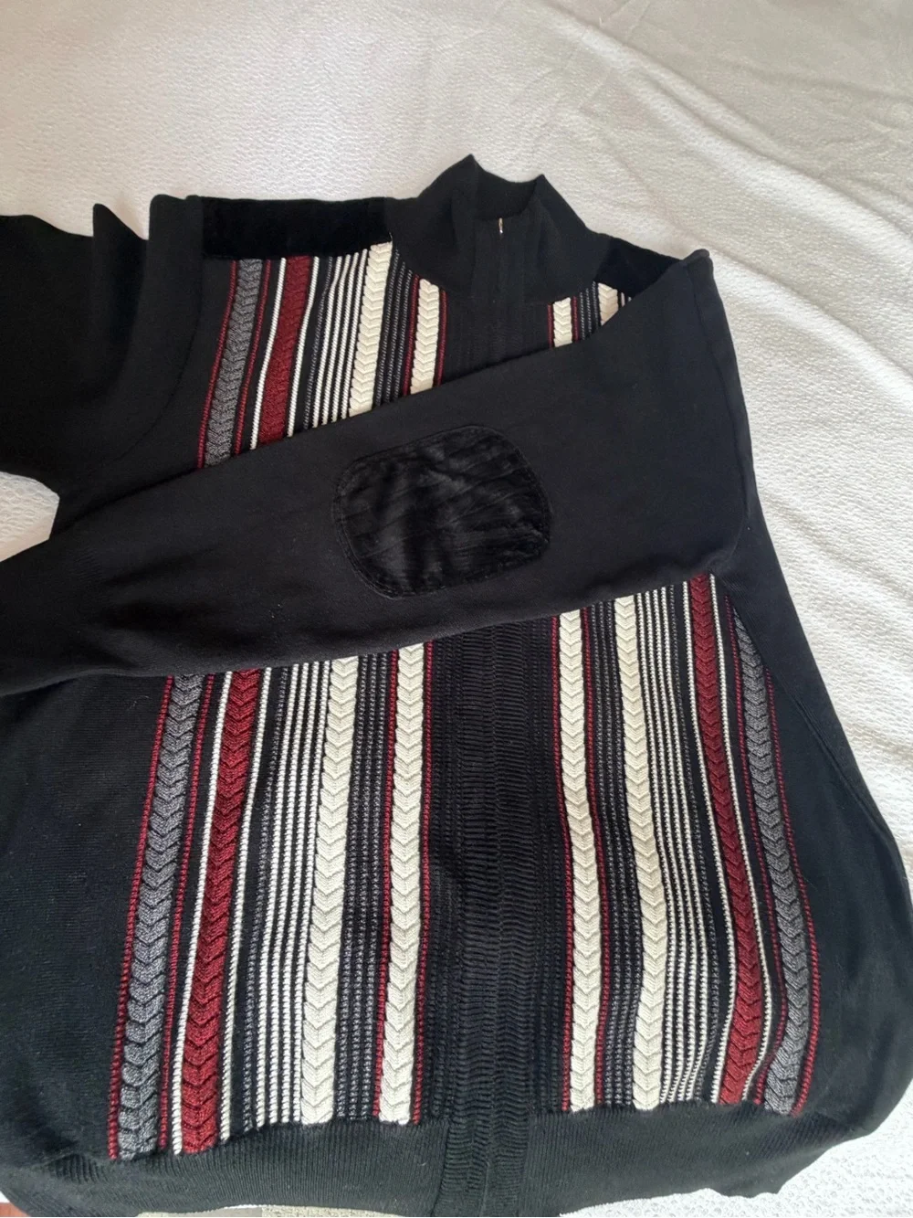 Michael Irvin 88 Men's Zip-Up Sweater- Black with Burgundy & White Stripes